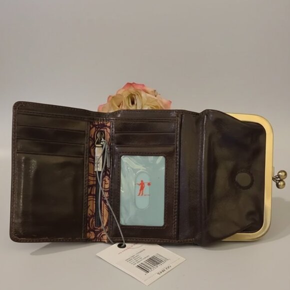 Hobo International 'Robin' Tri-Fold Wallet Clutch in Rich Mocha Brown Leathe NWT - Picture 1 of 9